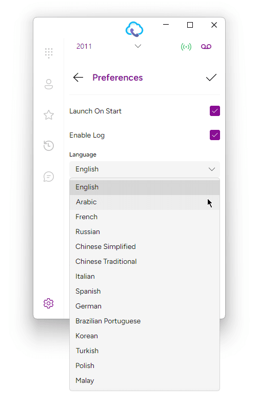 Selecting a Language from Preferences