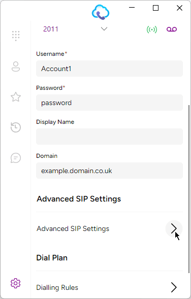 Selecting Advanced from Account Details