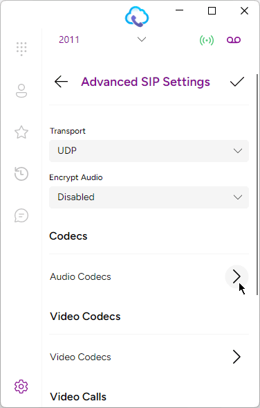 Selecting Audio Codecs from Account Settings