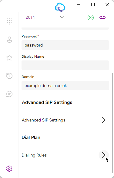 Selecting Dial Rules from Account Settings