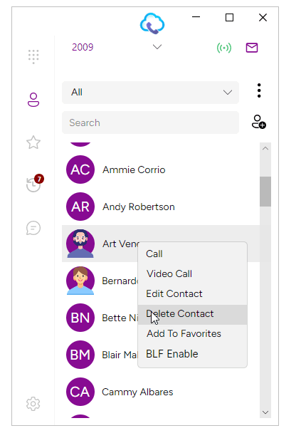 Selecting the Delete Contact Option