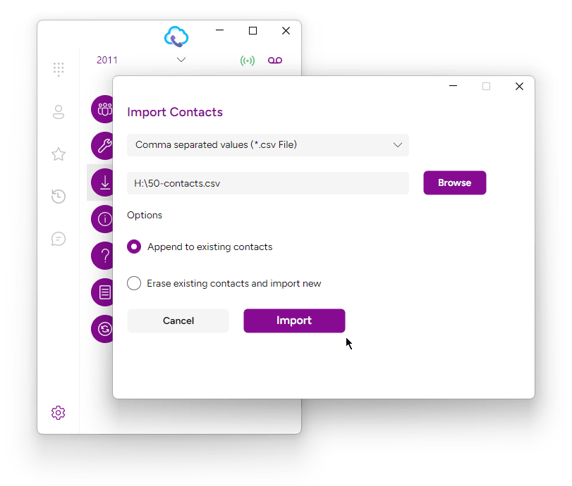 Import Contacts Dialog