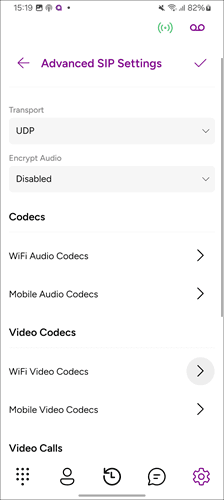 Selecting Audio Codecs from Account Settings