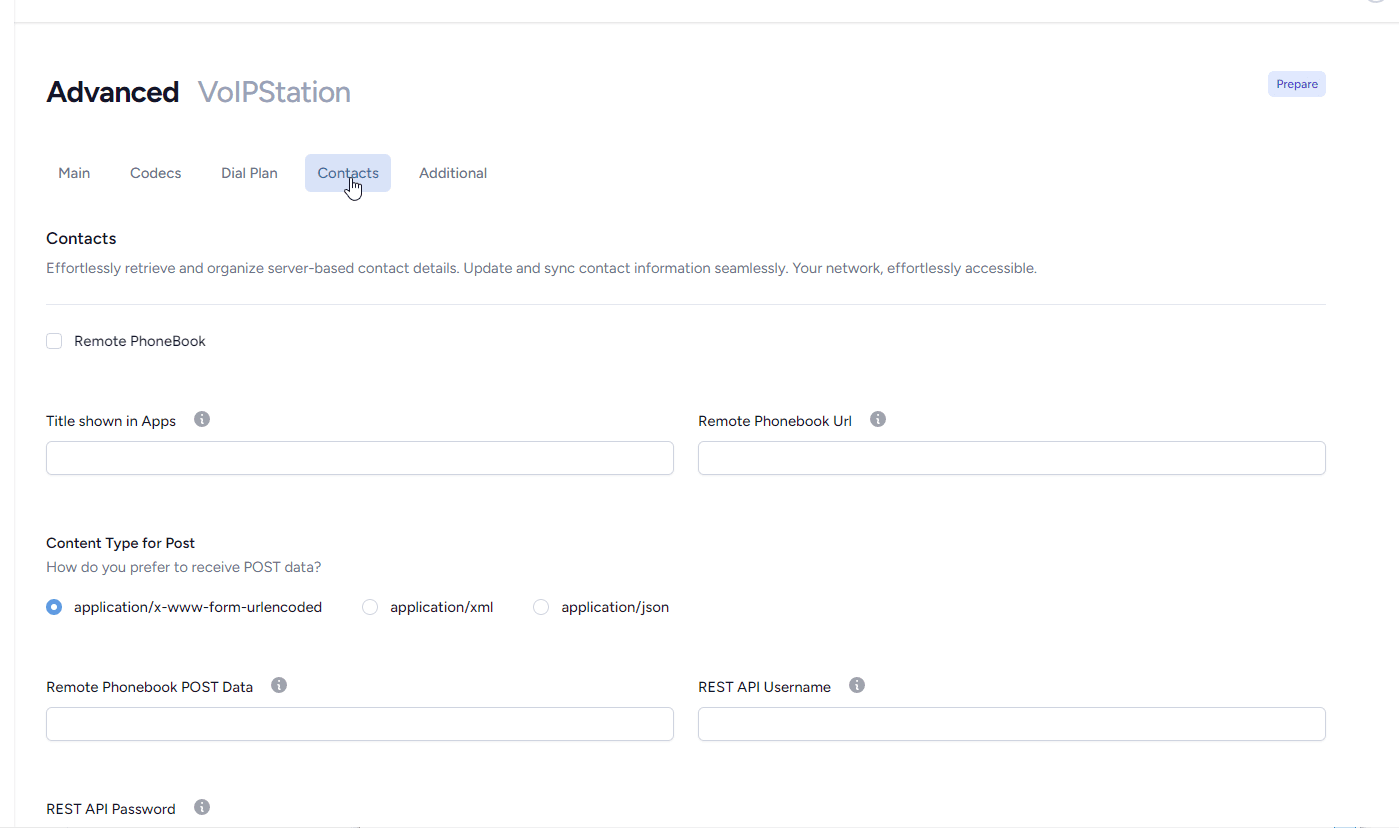 Contacts Section in Advanced Provisioning