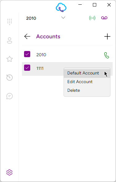 Selecting Default Account Option