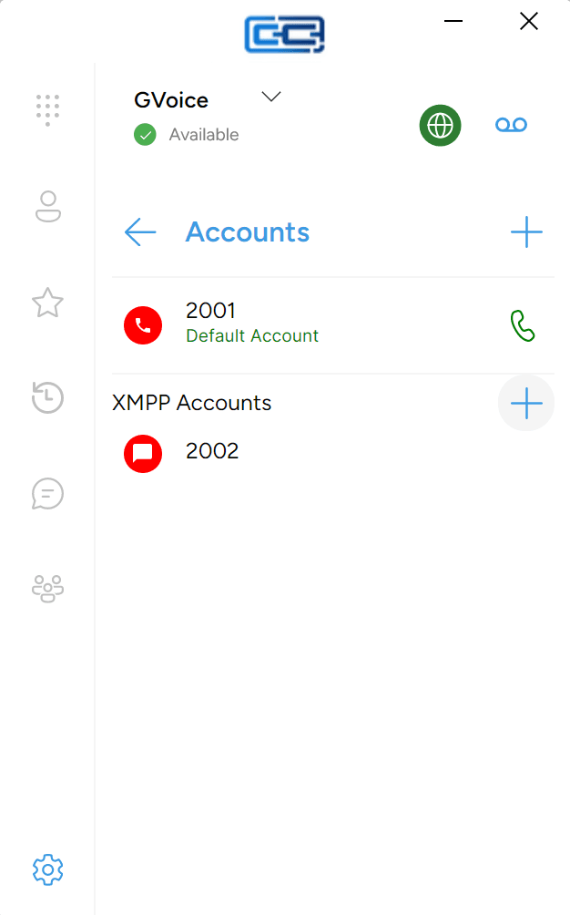 Settings → Accounts → XMPP Accounts section with the + button