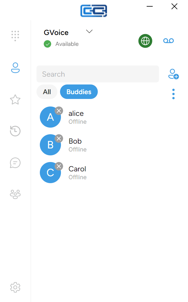 The Contacts screen with the All and Buddies pills at the top, Buddies selected
